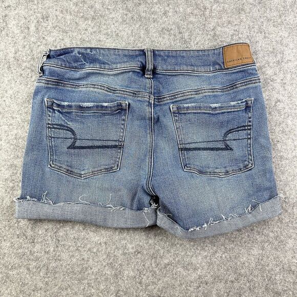 American Eagle Jean Shorts Womens 8 Blue Medium Wash Cut Off Favorite Boyfriend* - Picture 4 of 12
